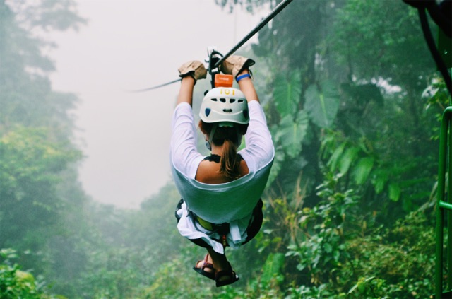 Students ziplining in Costa Rica