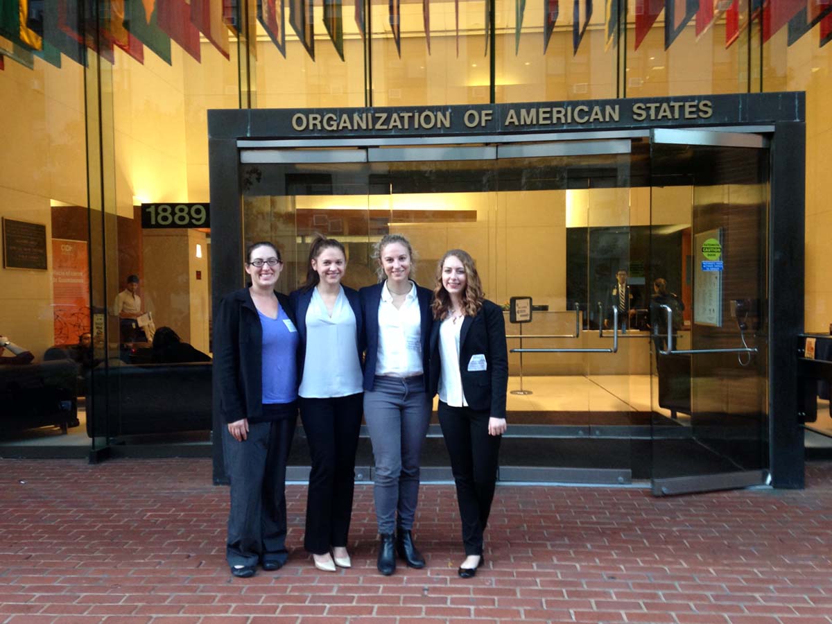 IHRC supervising attorney Britton Schwartz with students Analiese Danner, Christine Biggen, and Anya Thepot at the Organization of American States
