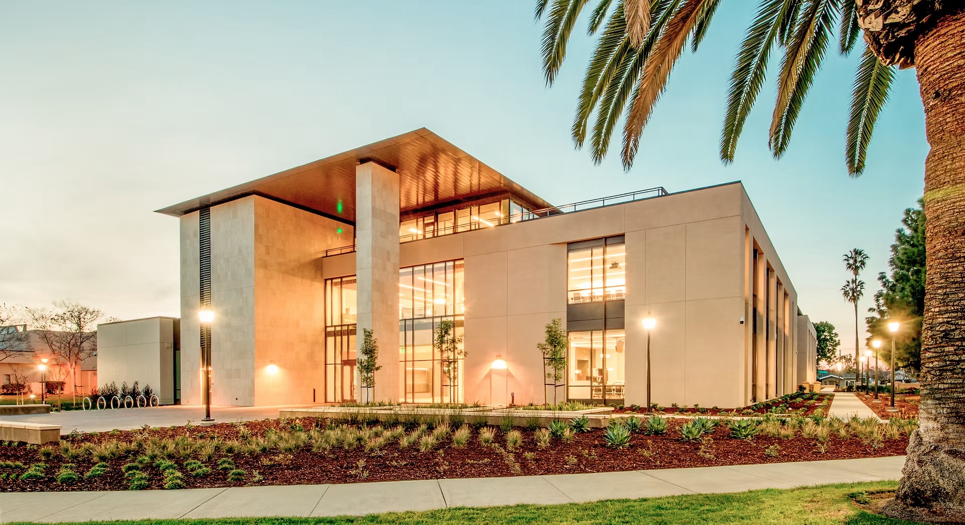 Charney Hall at night