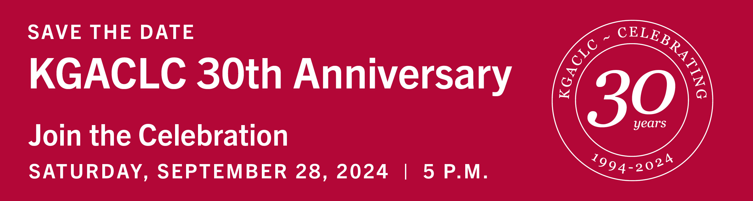 KGACLC 30th Anniversary news banner