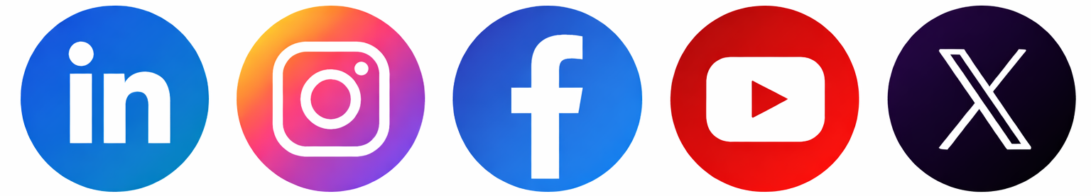 5 orbs which are social media sites in this order Linkedin, Instagram, Facebook, Youtube and X.