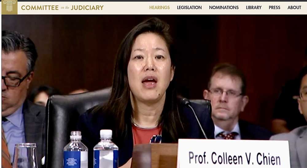 Colleen Chien giving testimony before the Senate Judiciary Committee IP Subcommittee meeting 10.19