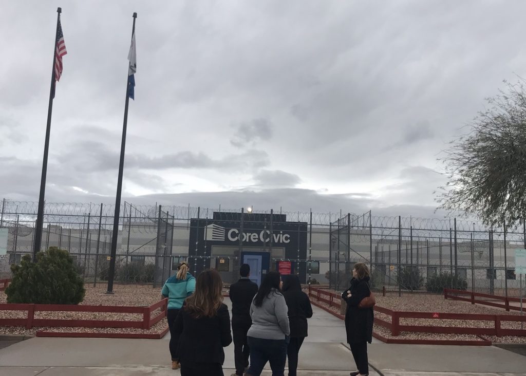Santa Clara Law students and Professor Abriel entering the Florence Detention Center.