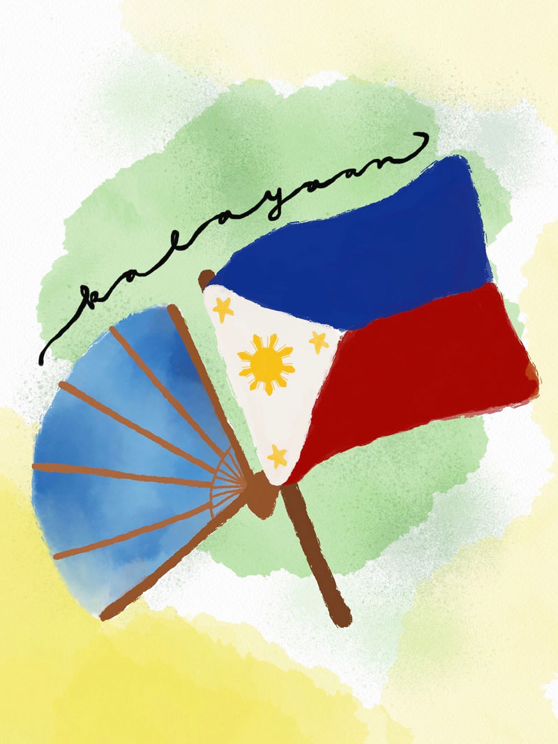 Graphic with fan on left side and the Philippines flag on the right side