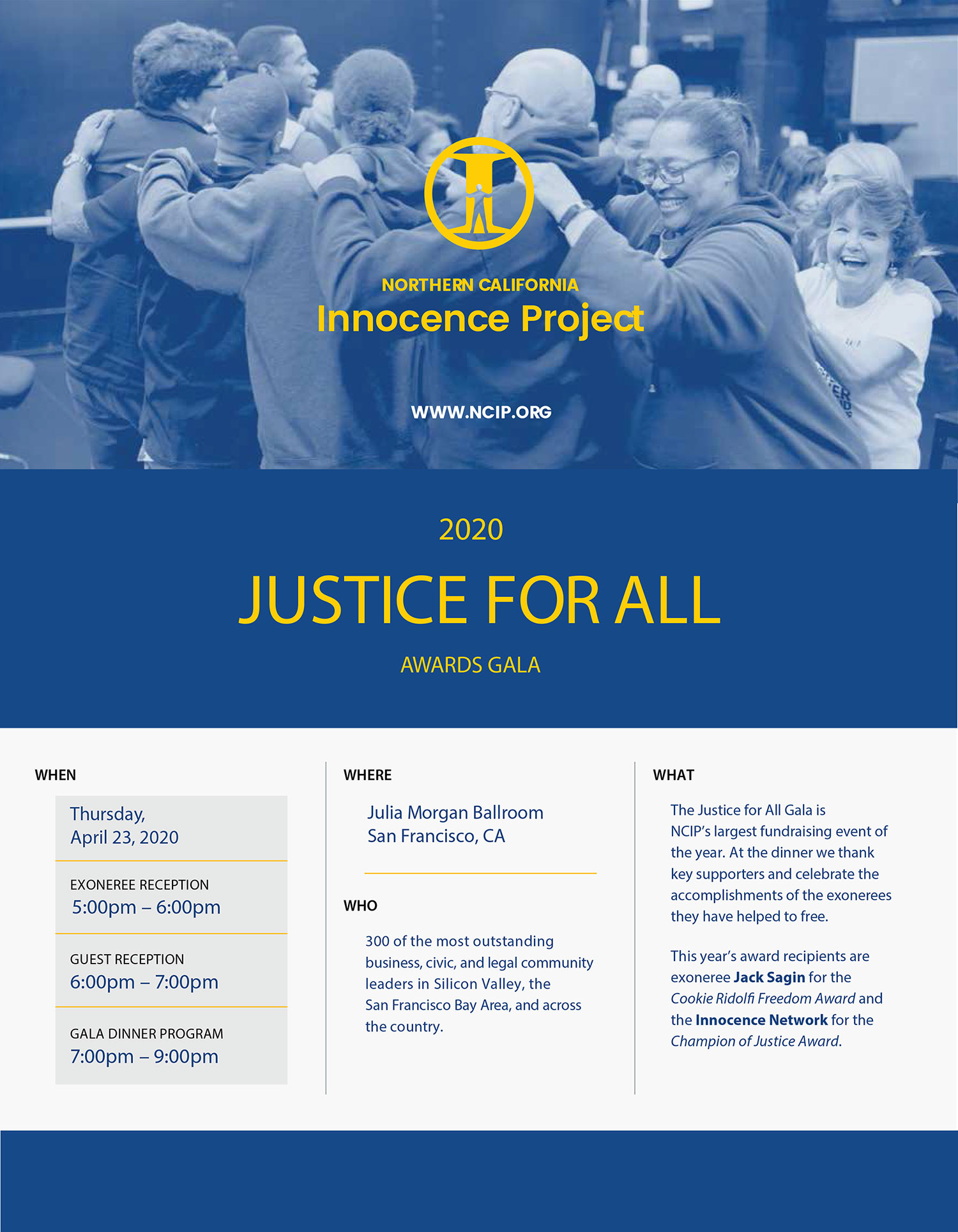 Northern California Innocence Project's 2020 Justice for all Awards Dinner