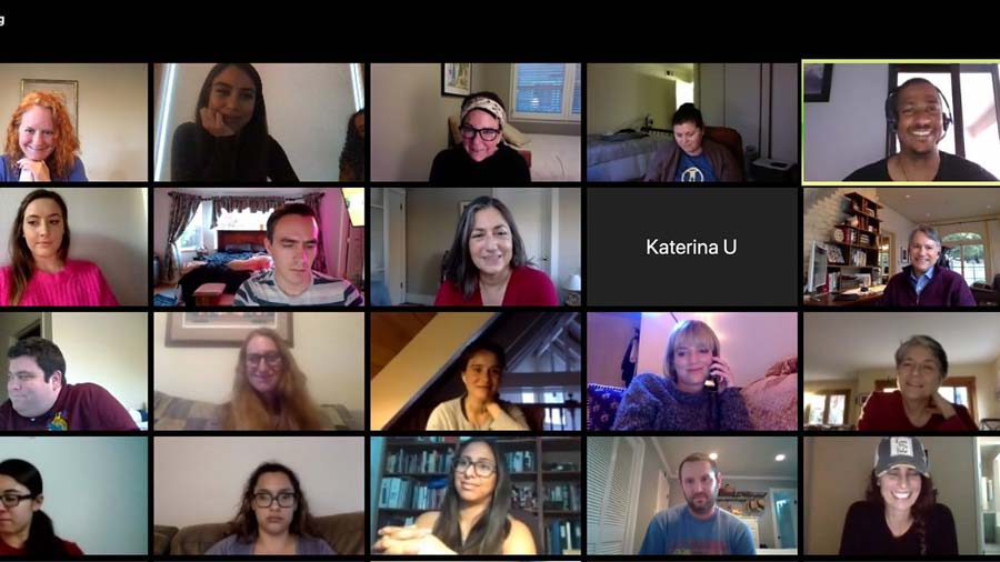 The NCIP team holds an online “meet and greet” with their client, Jeremy Puckett (upper right corner), who was released a day before we went into shelter in place and had not yet had the opportunity to be celebrated by SCU and his legal team.