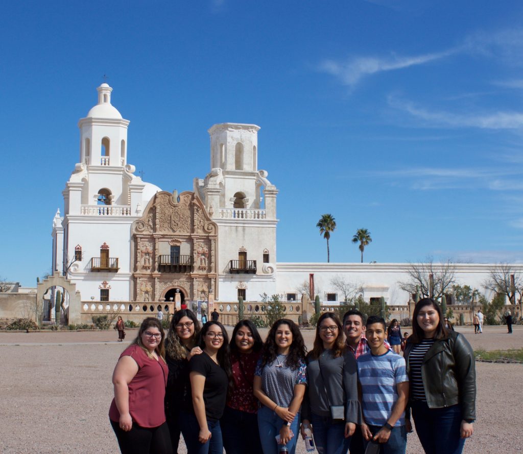 Santa Clara Law students in front of Mission San Xavier.