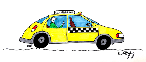 Self-Driving Taxi cartoon
