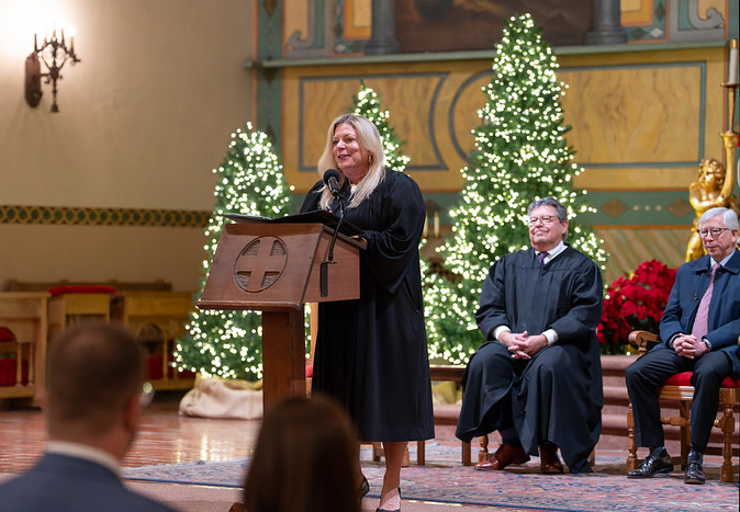 The Honorable Beth McGowen Addressing the Audience at the Swearing In Ceremony Dec. 2023